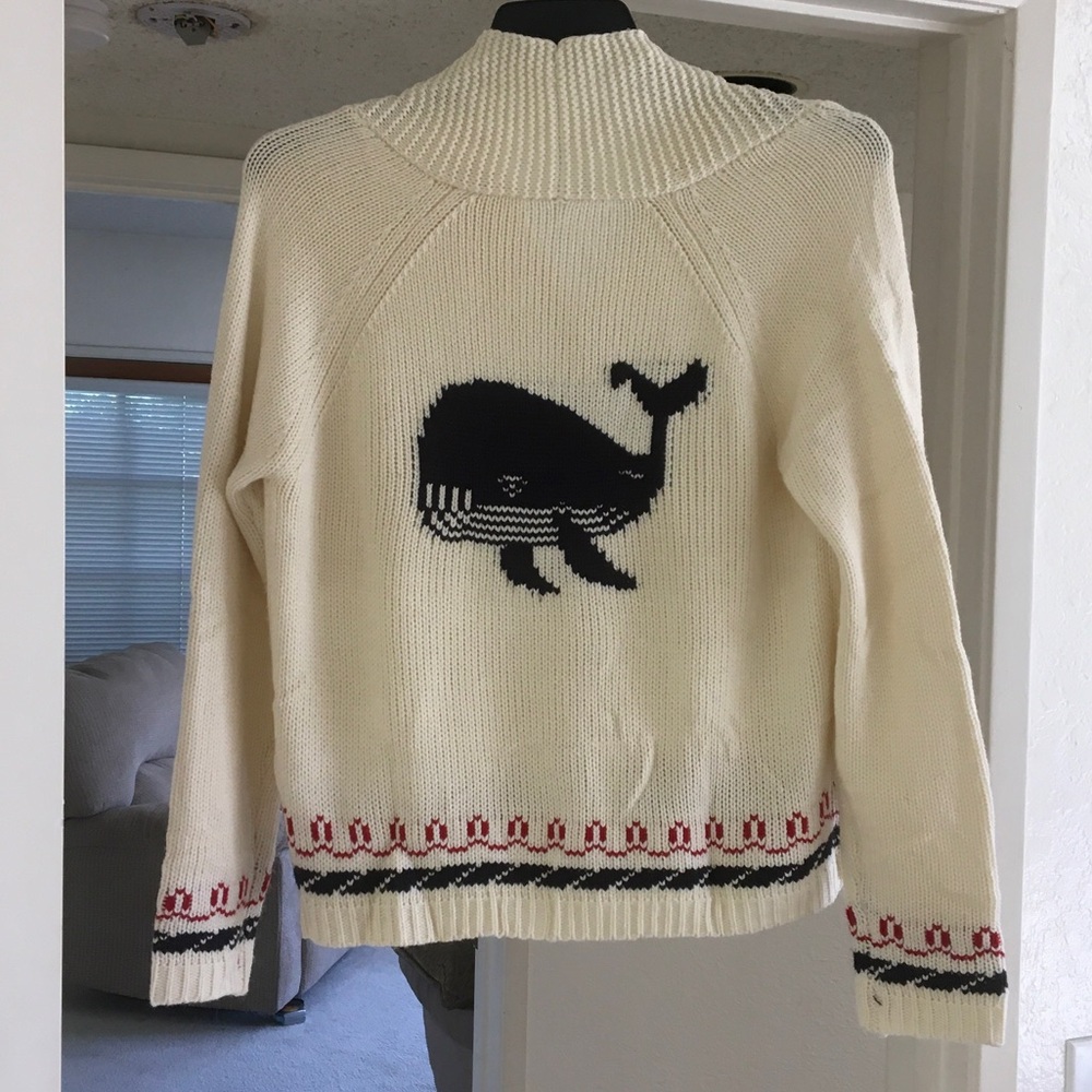 VANILLA-COWL NECK  CARDIGANwWHALE ON THE BACK/ NEW